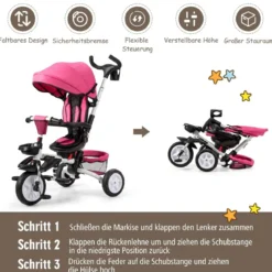 6-in-1 Kinderwagen mit Dach & Sicherheitsgurt für Kinder im Alter von 12 - 50 Monaten Rosa