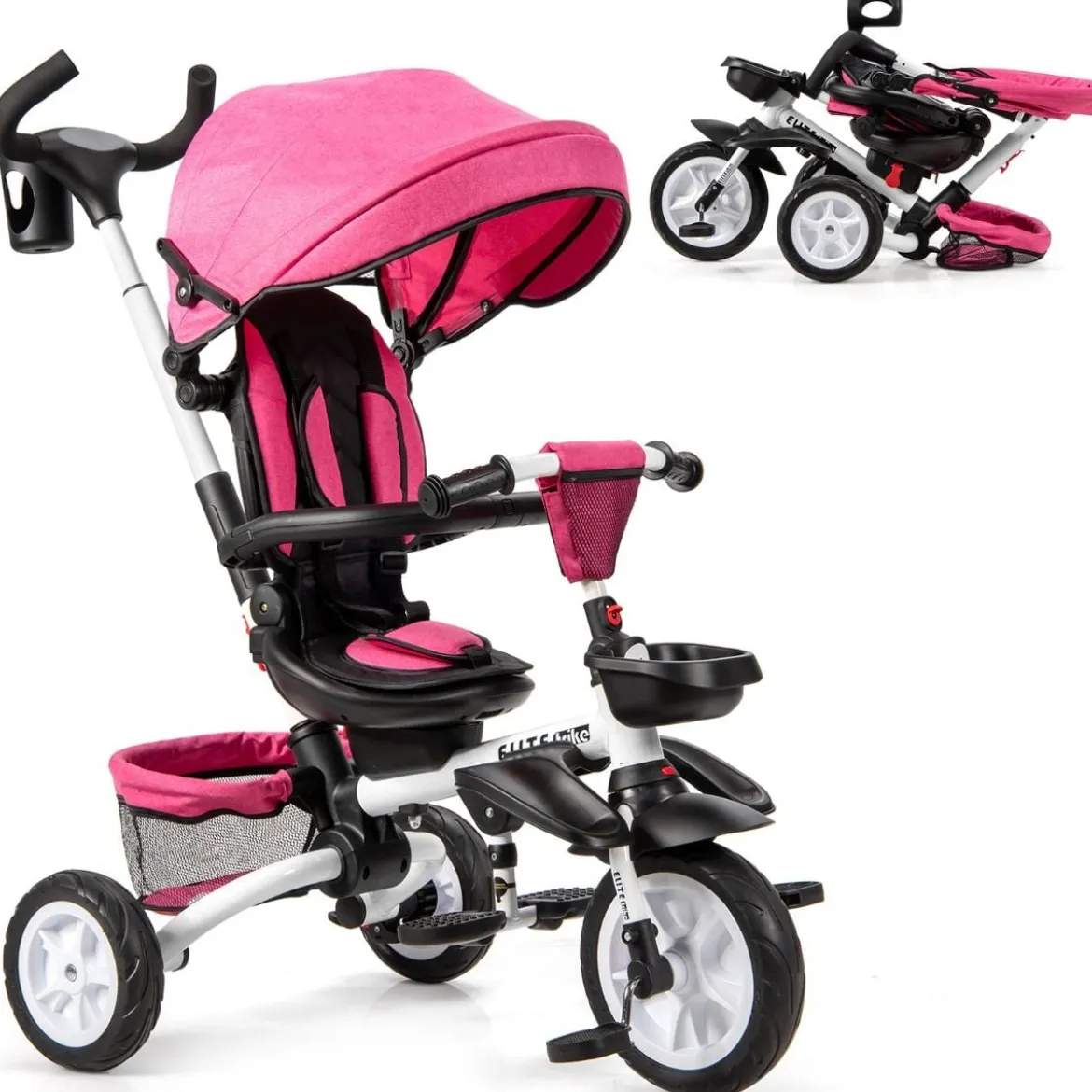 6-in-1 Kinderwagen mit Dach & Sicherheitsgurt für Kinder im Alter von 12 - 50 Monaten Rosa