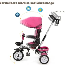 6-in-1 Kinderwagen mit Dach & Sicherheitsgurt für Kinder im Alter von 12 - 50 Monaten Rosa