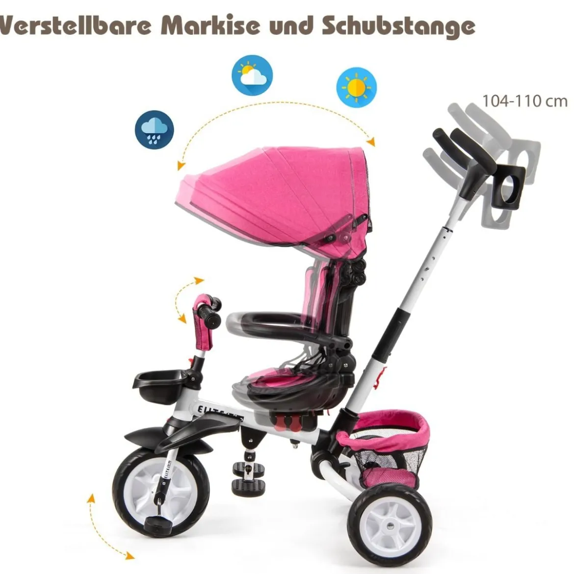 6-in-1 Kinderwagen mit Dach & Sicherheitsgurt für Kinder im Alter von 12 - 50 Monaten Rosa