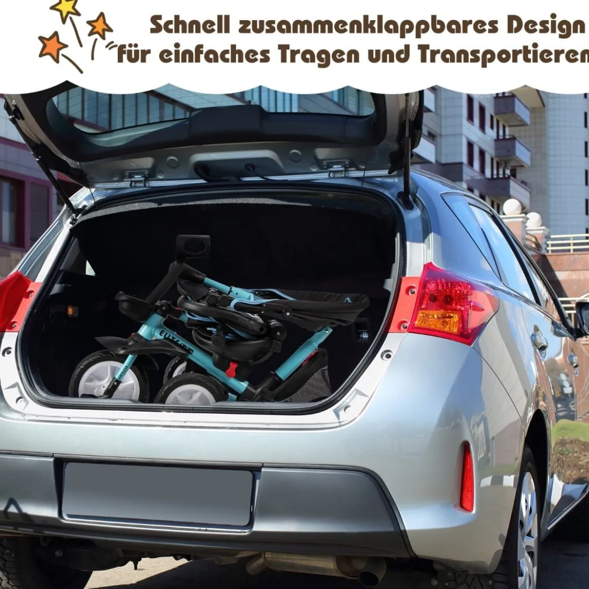 6-in-1 Kinderwagen mit Dach & Sicherheitsgurt für Kinder im Alter von 12 - 50 Monaten Blau