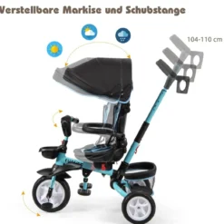 6-in-1 Kinderwagen mit Dach & Sicherheitsgurt für Kinder im Alter von 12 - 50 Monaten Blau
