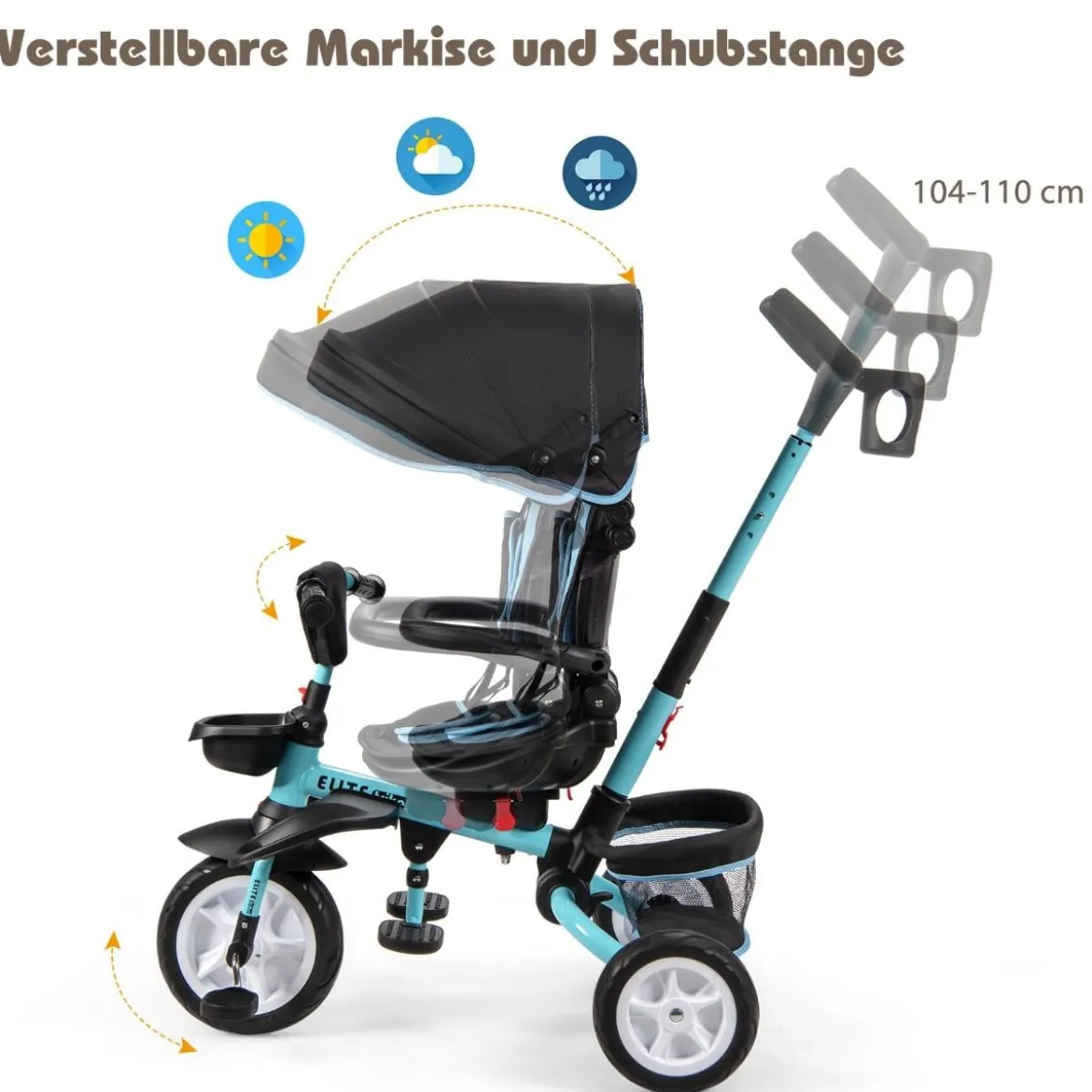 6-in-1 Kinderwagen mit Dach & Sicherheitsgurt für Kinder im Alter von 12 - 50 Monaten Blau