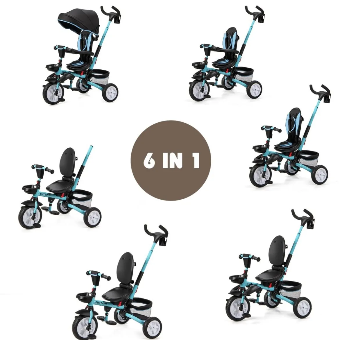6-in-1 Kinderwagen mit Dach & Sicherheitsgurt für Kinder im Alter von 12 - 50 Monaten Blau