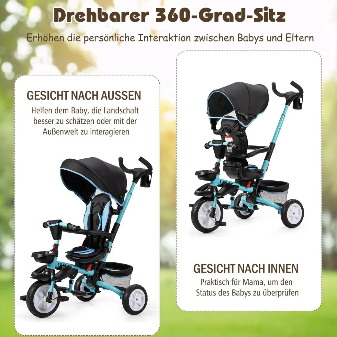6-in-1 Kinderwagen mit Dach & Sicherheitsgurt für Kinder im Alter von 12 - 50 Monaten Blau