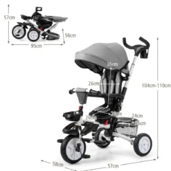 6-in-1 Kinderwagen mit Dach & Sicherheitsgurt für Kinder im Alter von 12 - 50 Monaten Grau