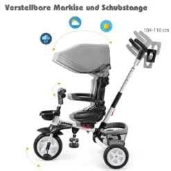 6-in-1 Kinderwagen mit Dach & Sicherheitsgurt für Kinder im Alter von 12 - 50 Monaten Grau