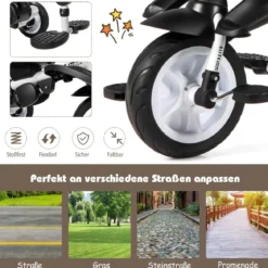 6-in-1 Kinderwagen mit Dach & Sicherheitsgurt für Kinder im Alter von 12 - 50 Monaten Grau