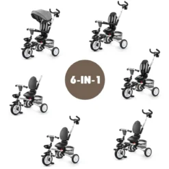 6-in-1 Kinderwagen mit Dach & Sicherheitsgurt für Kinder im Alter von 12 - 50 Monaten Grau