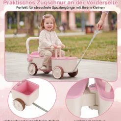 3 in 1 Kinderwagen mit Rollen Schiebe-Zieh-Lauflernwagen mit Stauraum & Klappbarem Griff