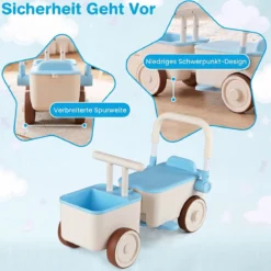 3 in 1 Kinderwagen mit Rollen Schiebe-Zieh-Lauflernwagen mit Stauraum & Klappbarem Griff