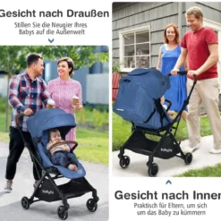 2 in 1 Kinderwagen mit verstellbarem Verdeck Klappbarer Kinderwagen 92 x 53,5 x 100 cm Blau