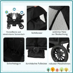 2 in 1 Klappbare Geschwisterwagen mit Verstellbarem Griff & Abnehmbarem Verdeck Schwarz