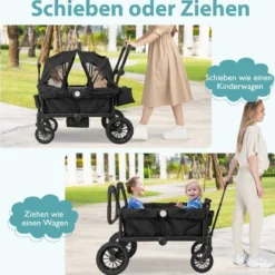 2 in 1 Klappbare Geschwisterwagen mit Verstellbarem Griff & Abnehmbarem Verdeck Schwarz