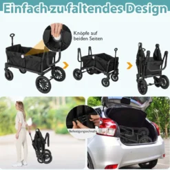 2 in 1 Klappbare Geschwisterwagen mit Verstellbarem Griff & Abnehmbarem Verdeck Schwarz