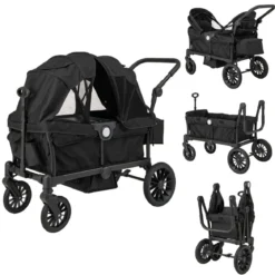 2 in 1 Klappbare Geschwisterwagen mit Verstellbarem Griff & Abnehmbarem Verdeck Schwarz