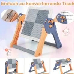 6 in 1 Klappbarer Kindertisch mit Stuhl & Staffelei Spieltisch mit Doppelseitiger & Abnehmbarer Tischplatte
