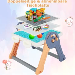 6 in 1 Klappbarer Kindertisch mit Stuhl & Staffelei Spieltisch mit Doppelseitiger & Abnehmbarer Tischplatte