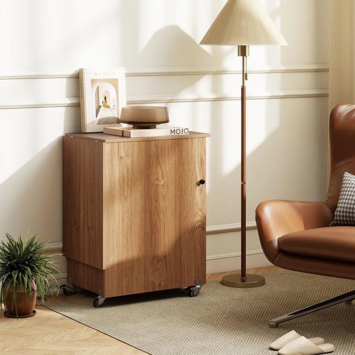 2 in 1 Klappbarer Nähtisch mit Ladestation & Regalen Nähmaschinenschrank Nähschrank Natur