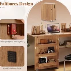 2 in 1 Klappbarer Nähtisch mit Ladestation & Regalen Nähmaschinenschrank Nähschrank Natur