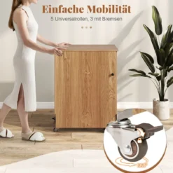 2 in 1 Klappbarer Nähtisch mit Ladestation & Regalen Nähmaschinenschrank Nähschrank Natur