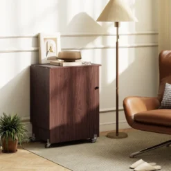 2 in 1 Klappbarer Nähtisch mit Ladestation & Regalen Nähmaschinenschrank Nähschrank Kaffee