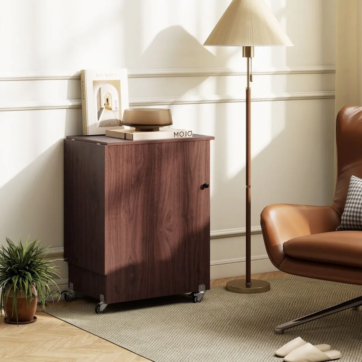 2 in 1 Klappbarer Nähtisch mit Ladestation & Regalen Nähmaschinenschrank Nähschrank Kaffee