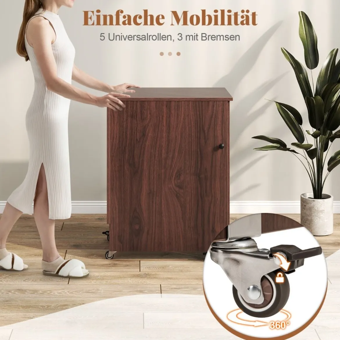 2 in 1 Klappbarer Nähtisch mit Ladestation & Regalen Nähmaschinenschrank Nähschrank Kaffee