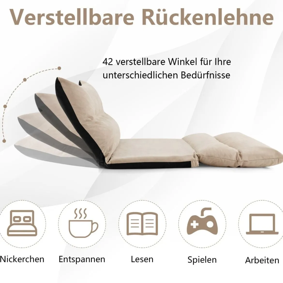 3 in 1 Klappbares Bodensofa mit Schlaffunktion & Verstellbarer Rückenlehne Beige