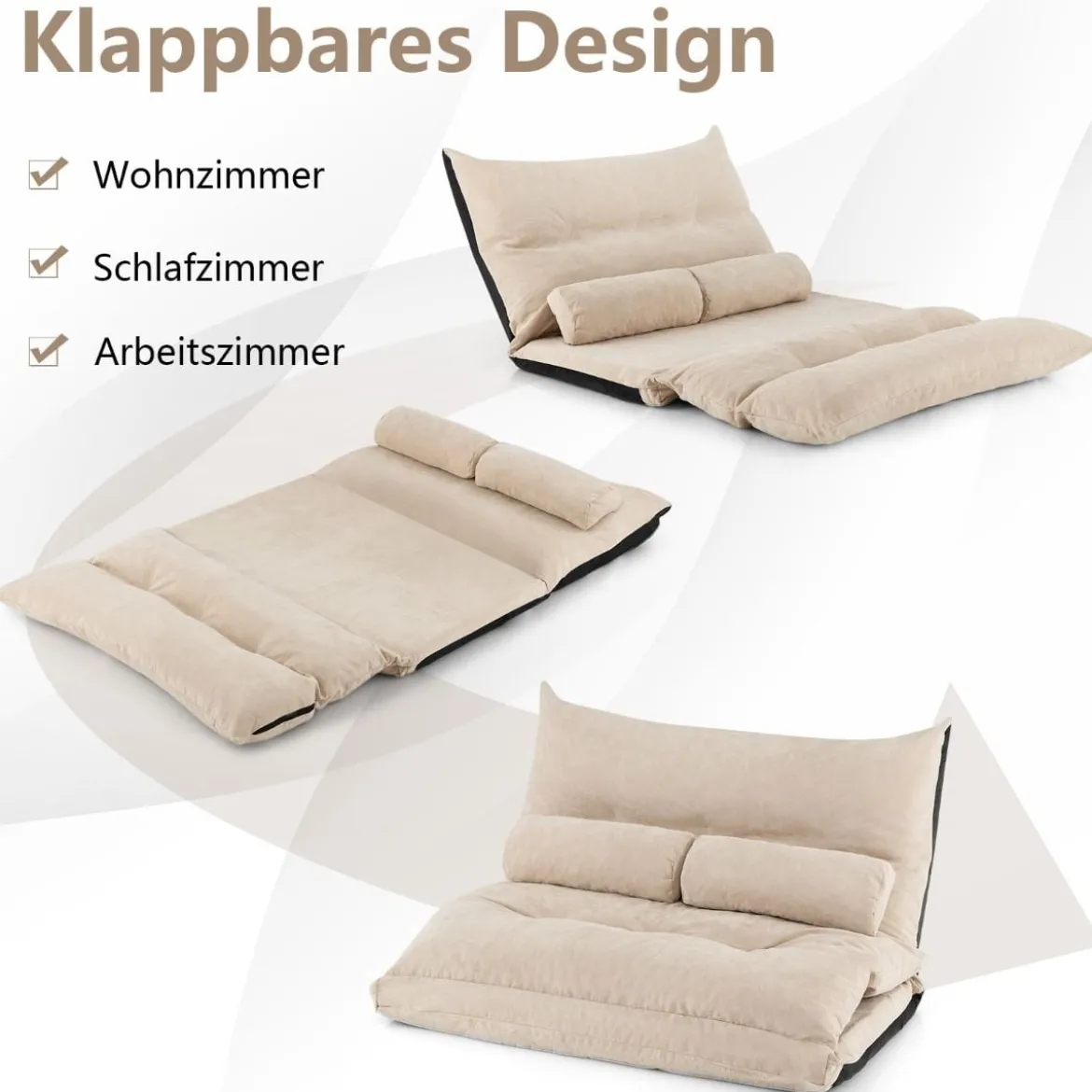 3 in 1 Klappbares Bodensofa mit Schlaffunktion & Verstellbarer Rückenlehne Beige