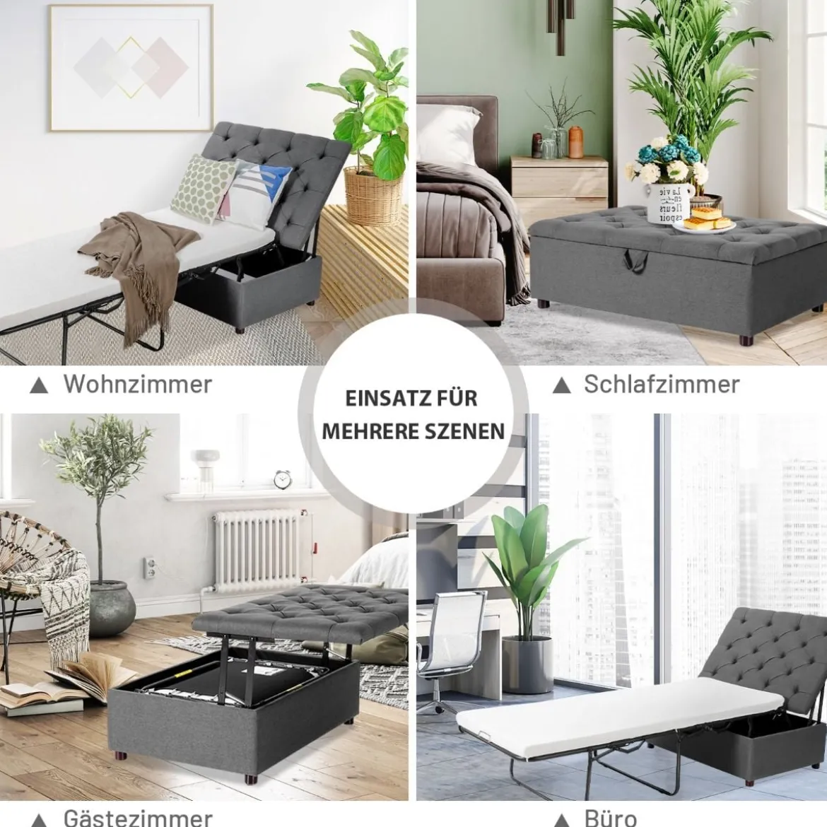 2 in 1 Klappbares Gästebett & Ottomanen mit Matratze Schlafsessel mit Bettfunktion Grau
