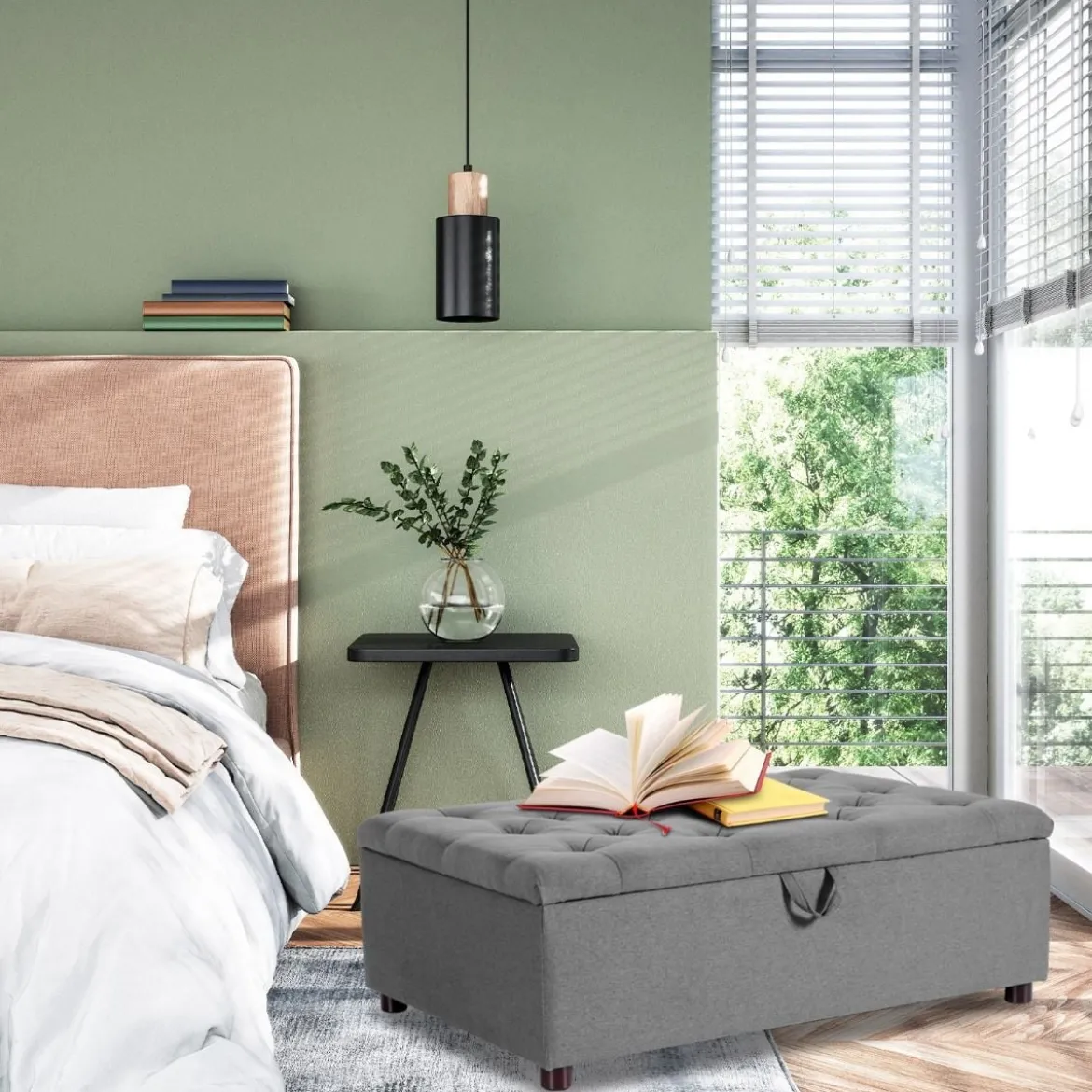 2 in 1 Klappbares Gästebett & Ottomanen mit Matratze Schlafsessel mit Bettfunktion Grau