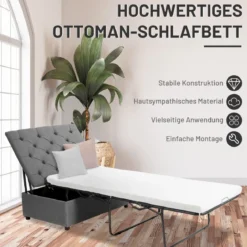 2 in 1 Klappbares Gästebett & Ottomanen mit Matratze Schlafsessel mit Bettfunktion Grau