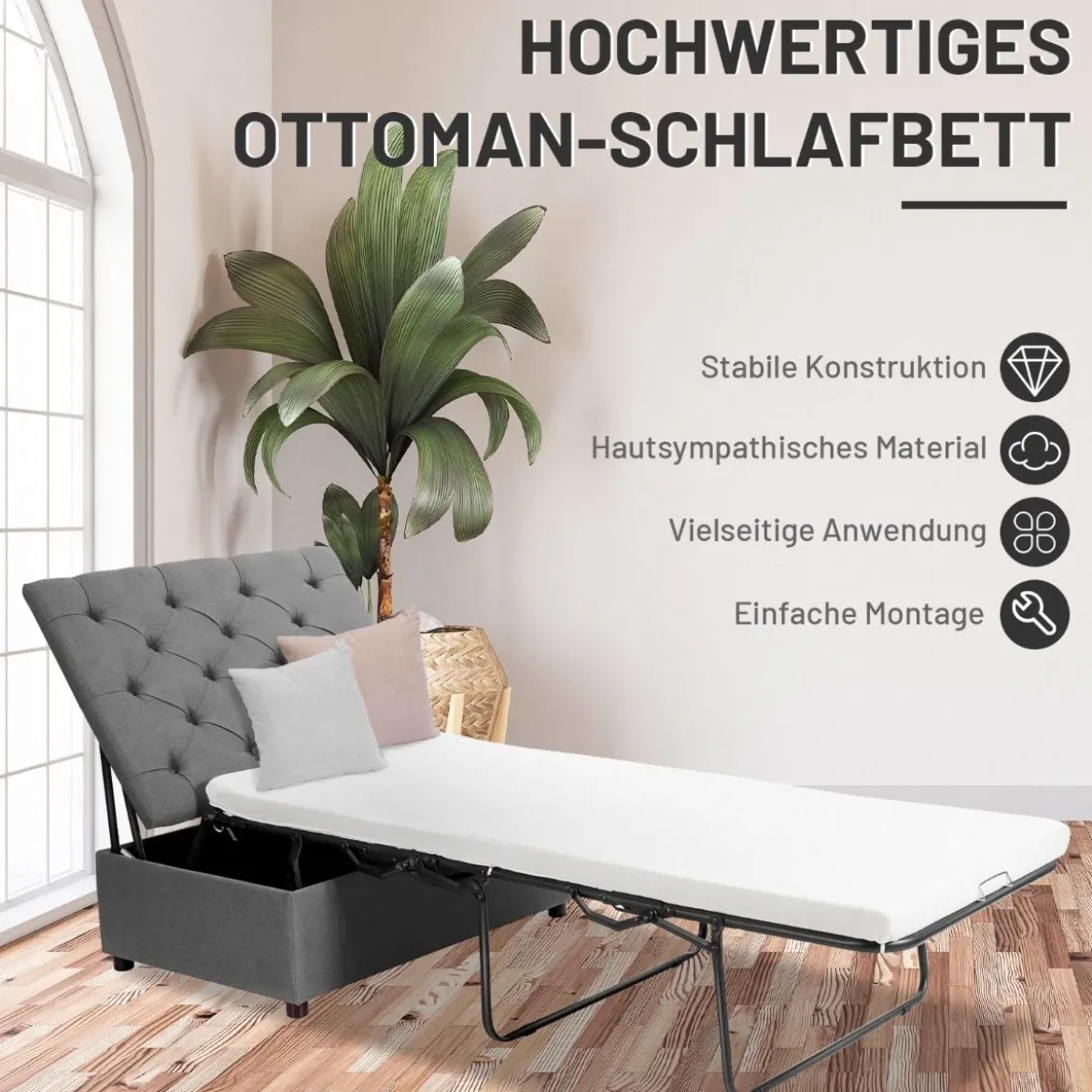 2 in 1 Klappbares Gästebett & Ottomanen mit Matratze Schlafsessel mit Bettfunktion Grau