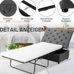 2 in 1 Klappbares Gästebett & Ottomanen mit Matratze Schlafsessel mit Bettfunktion Grau