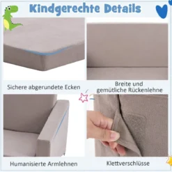 2 in 1 Klappbares Kindersofa mit Samtstoff Gepolsterter Kindersessel 77 x 43 x 40 cm Dunkelgrau