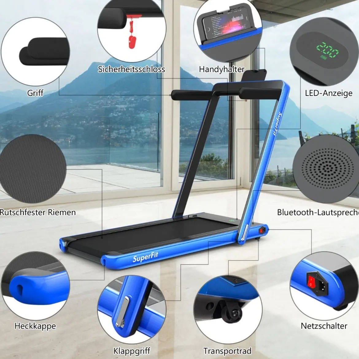 2 in 1 Klappbares Laufband 2,25 HP Tragbares Elektrisches Laufband