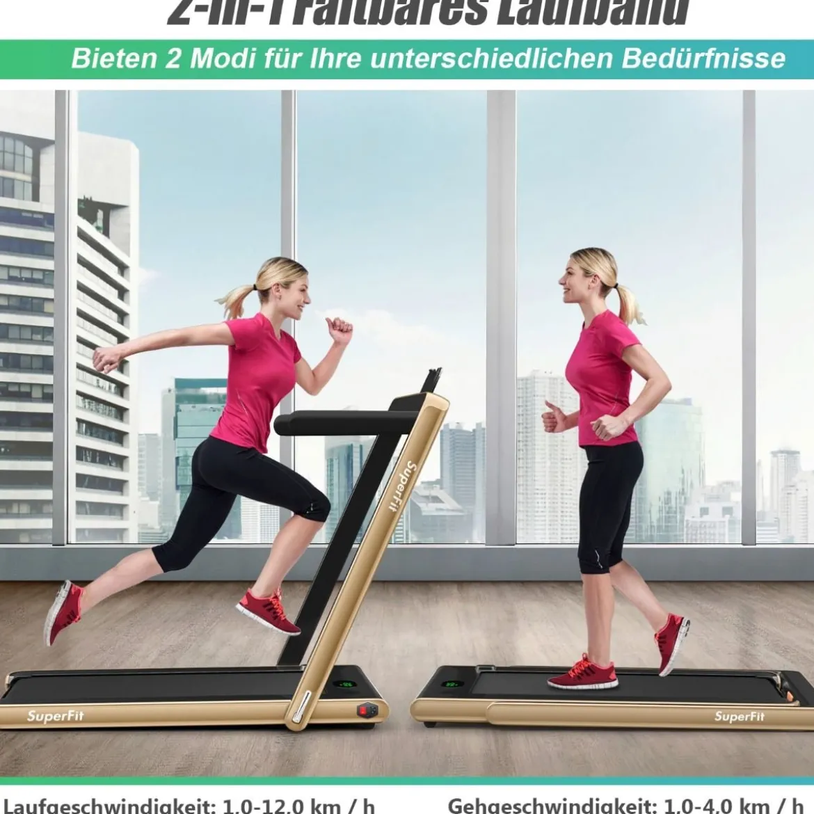 2 in 1 Klappbares Laufband 2,25 HP Tragbares Elektrisches Laufband