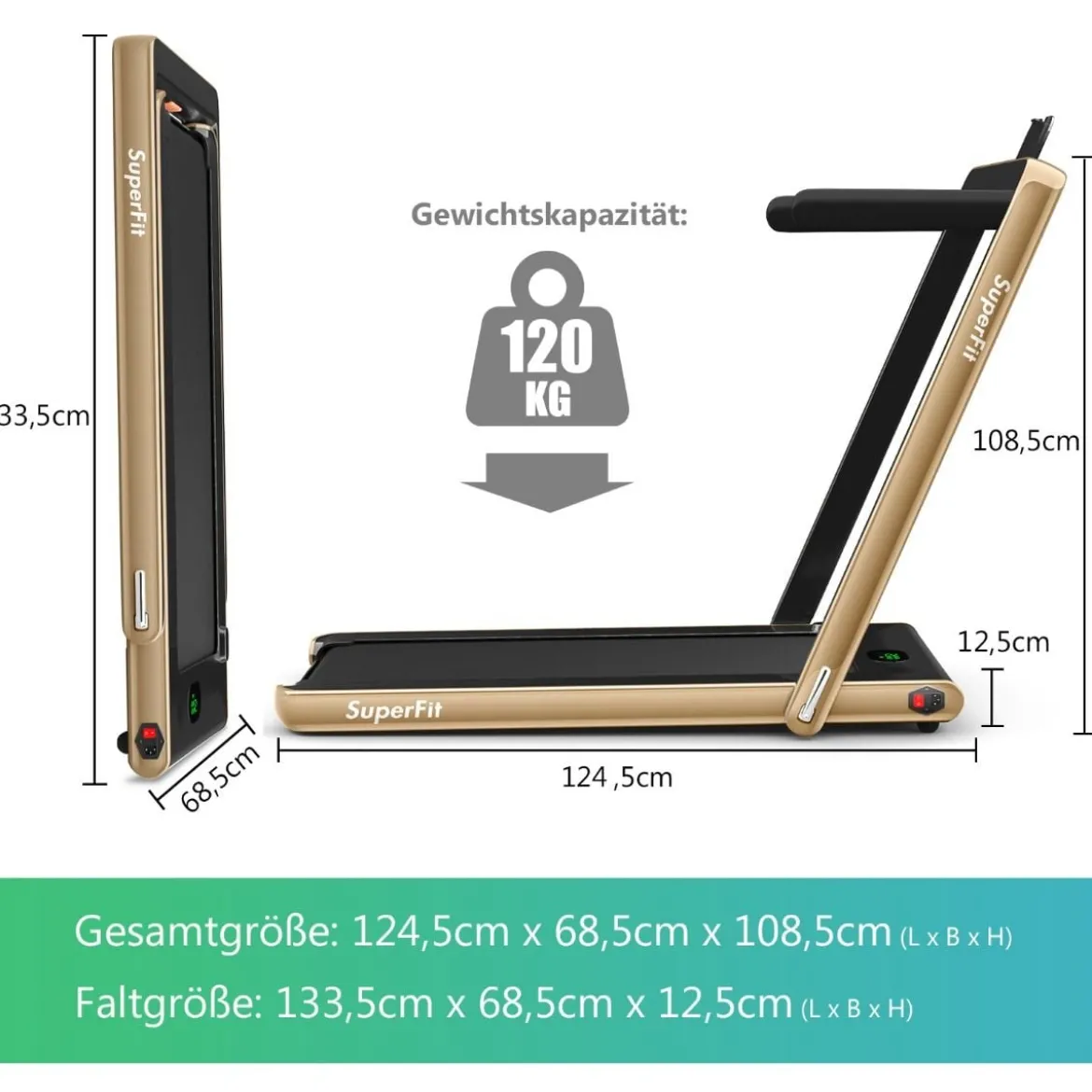 2 in 1 Klappbares Laufband 2,25 HP Tragbares Elektrisches Laufband
