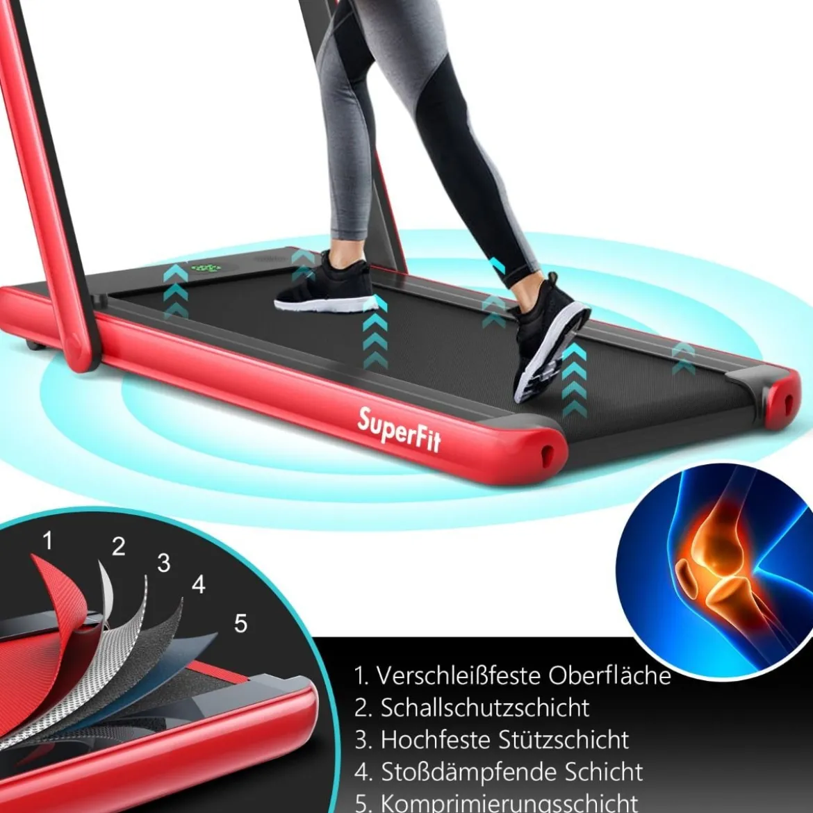 2 in 1 Klappbares Laufband 2,25 HP Tragbares Elektrisches Laufband