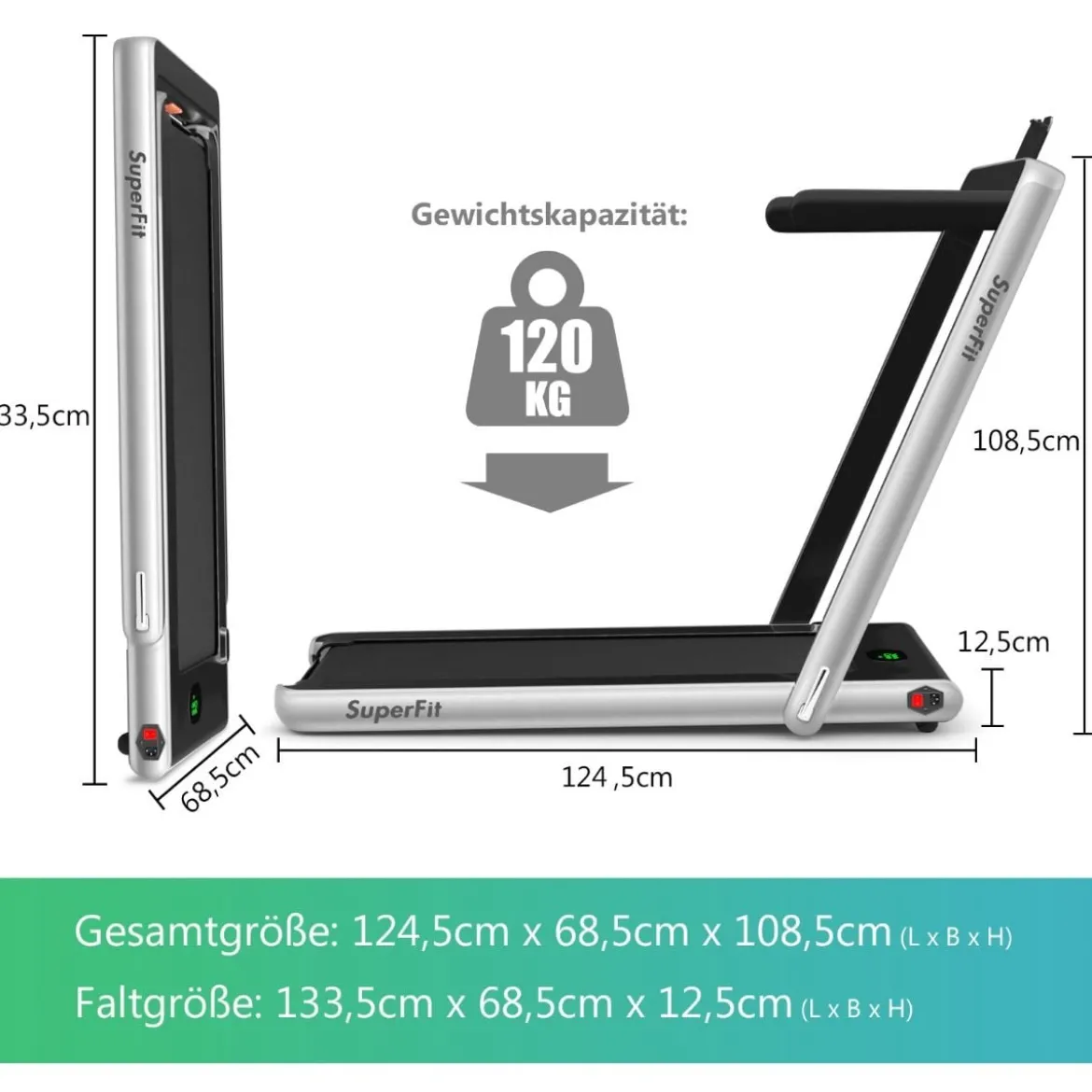 2 in 1 Klappbares Laufband 2,25 HP Tragbares Elektrisches Laufband