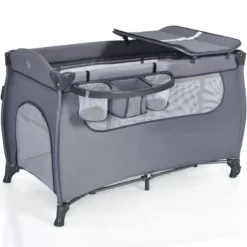 3 in 1 klappbares Reisebett & Wickeltisch & Laufstall 120 x 60cm Kinderbett 2 Ebenen Babybett inkl. Wickelauflage