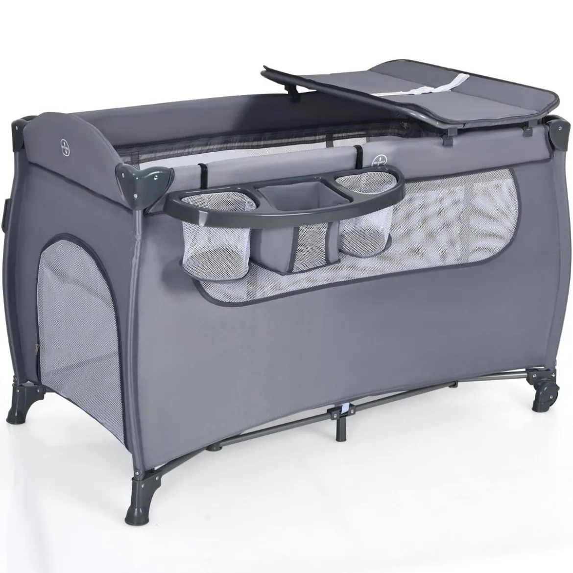 3 in 1 klappbares Reisebett & Wickeltisch & Laufstall 120 x 60cm Kinderbett 2 Ebenen Babybett inkl. Wickelauflage