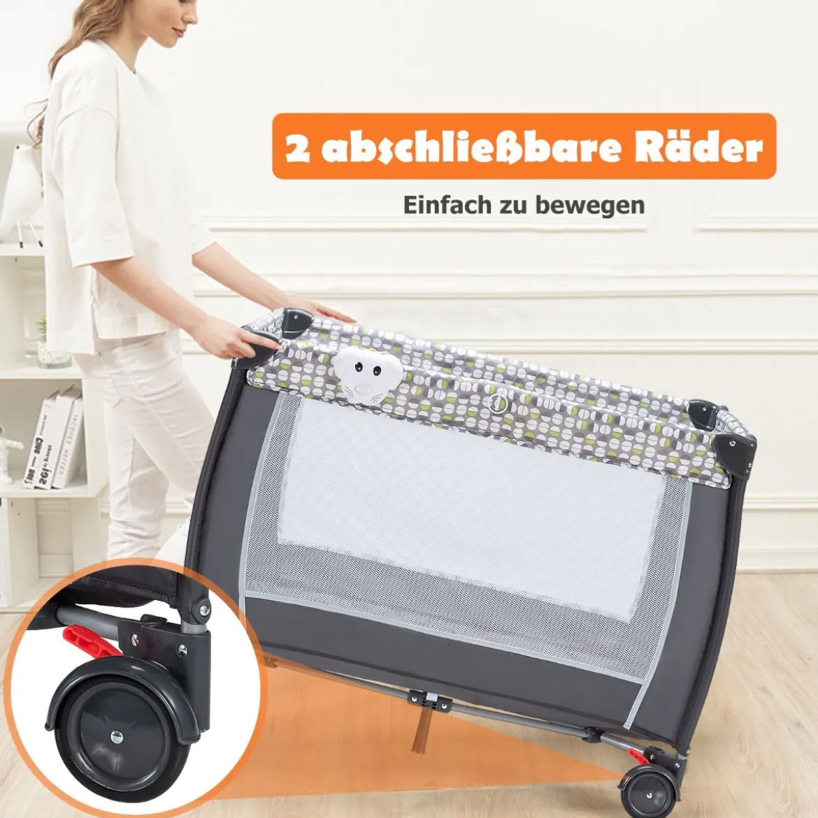 3 in 1 Klappbares Reisebett & Wickeltisch & Laufstall mit Abnehmbarem Moskitonetz