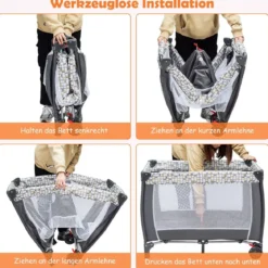 3 in 1 Klappbares Reisebett & Wickeltisch & Laufstall mit Abnehmbarem Moskitonetz