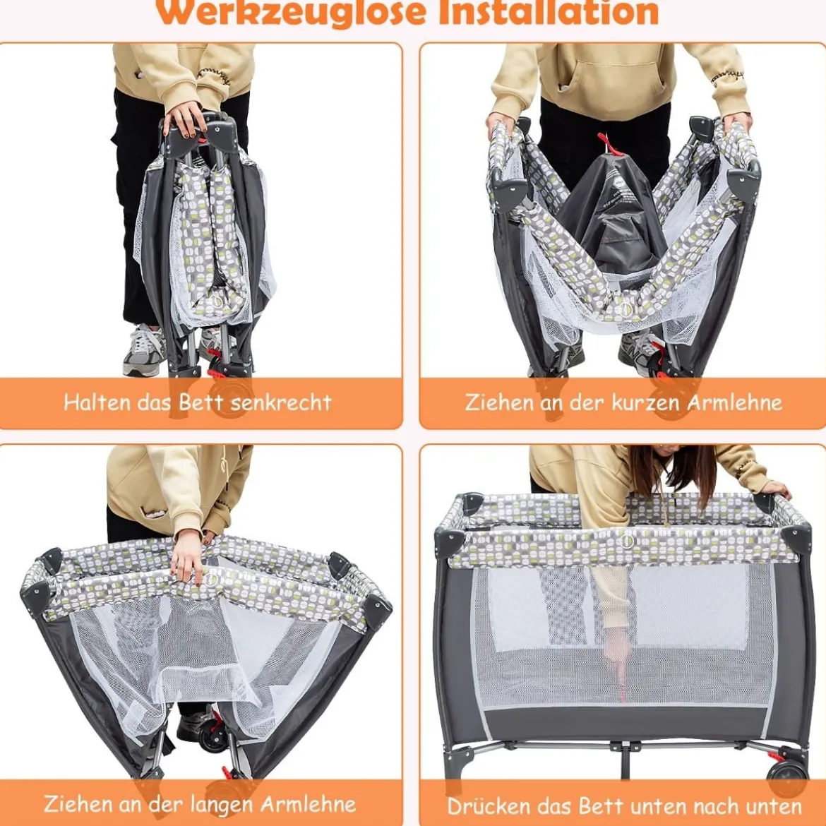 3 in 1 Klappbares Reisebett & Wickeltisch & Laufstall mit Abnehmbarem Moskitonetz