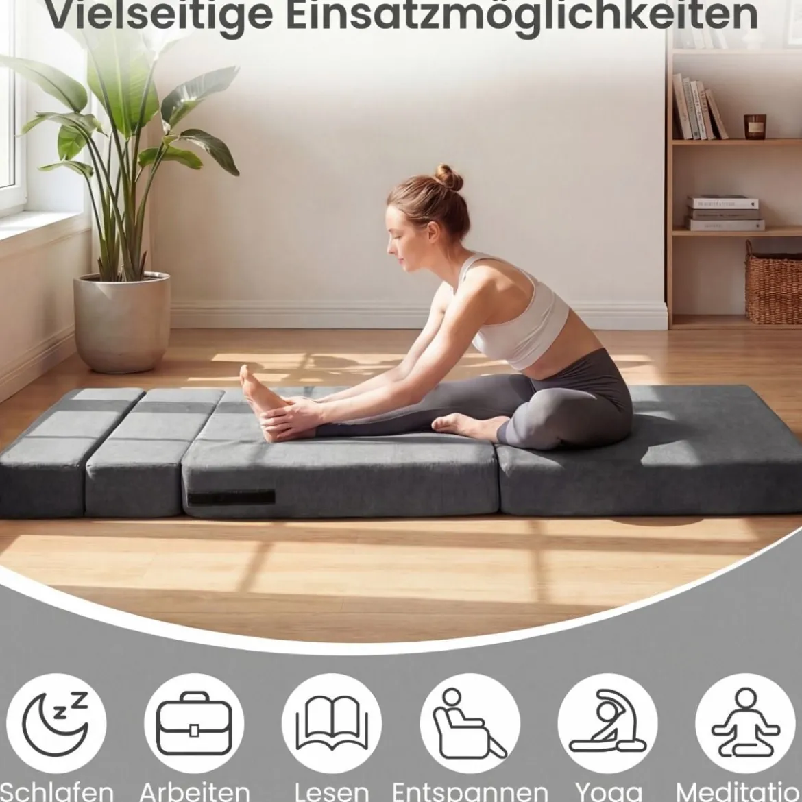 3 In 1 Klappbares Schlafsofa Chenille Mit 2 Kissen für Wohnzimmer Schlafzimmer Home Office Grau