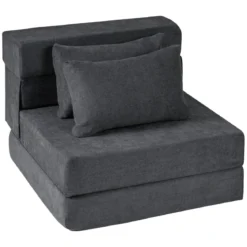 3 In 1 Klappbares Schlafsofa Chenille Mit 2 Kissen für Wohnzimmer Schlafzimmer Home Office Grau