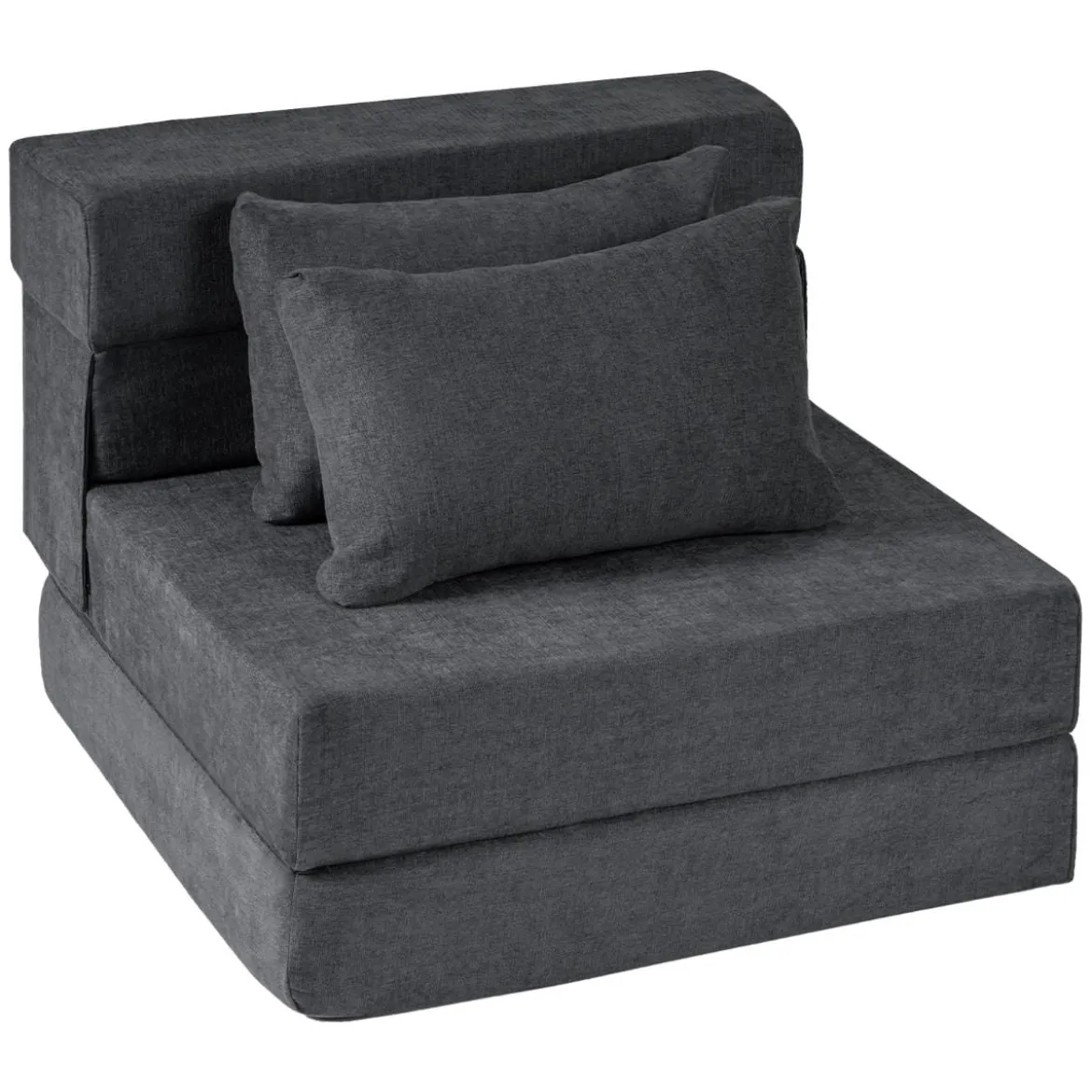 3 In 1 Klappbares Schlafsofa Chenille Mit 2 Kissen für Wohnzimmer Schlafzimmer Home Office Grau