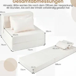 3 In 1 Klappbares Schlafsofa Chenille Mit 2 Kissen für Wohnzimmer Schlafzimmer Home Office Beige